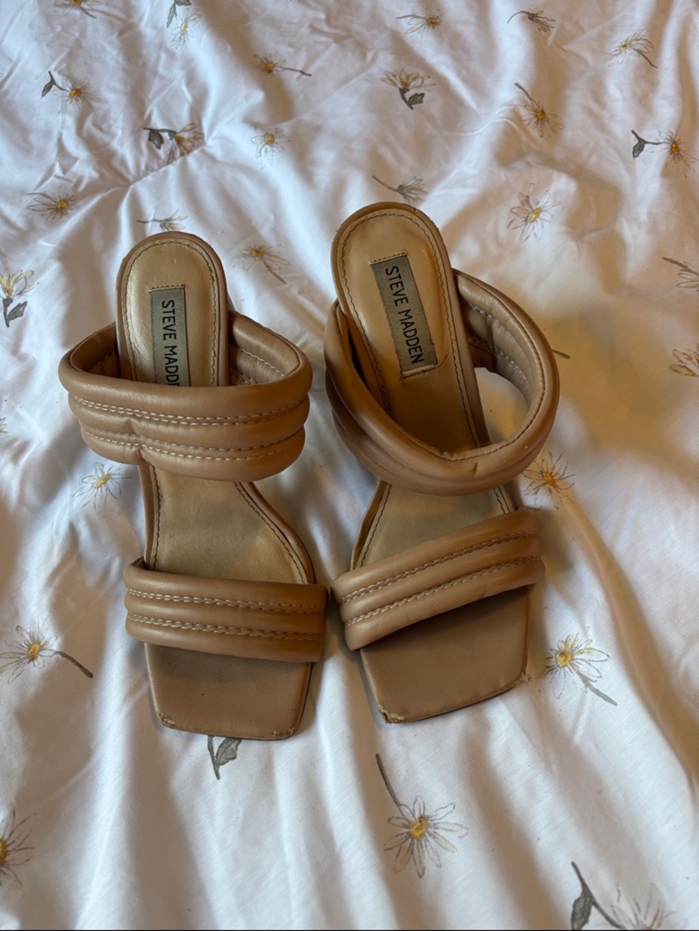 Steve Madden Tan Padded Double-Strap Slide Heels